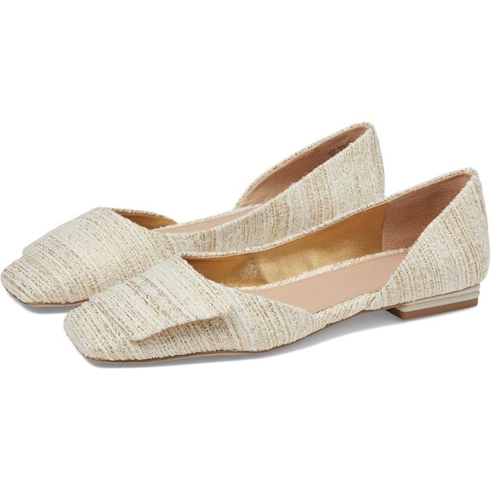 Franco Sarto Women's A-Tracy Square Toe Flat Ballet In Beige gold Fabric Size 6